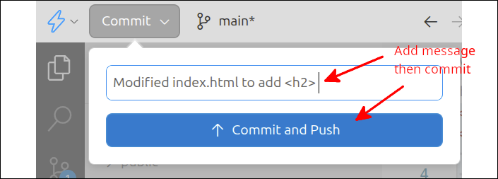 add commit message then push