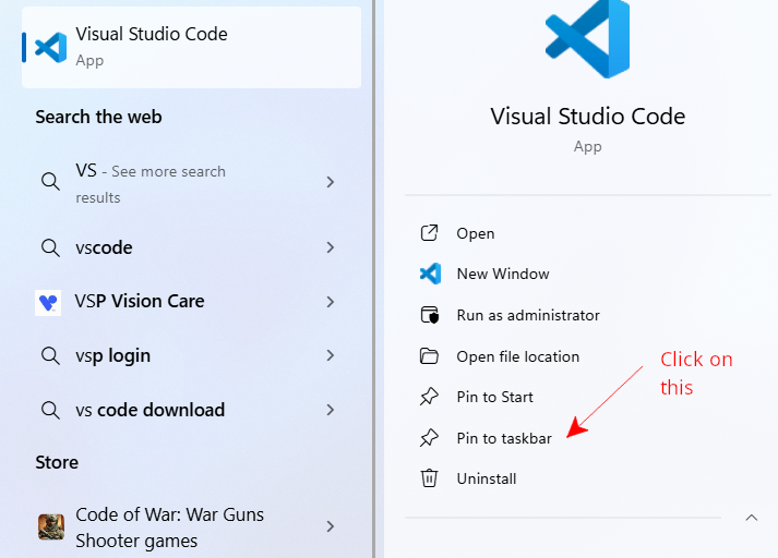 pin vscode taskbar