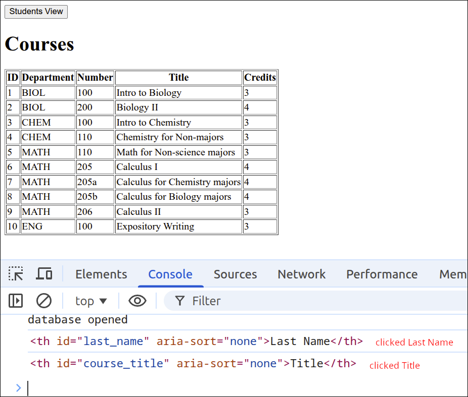testing sortStudents sortCourses