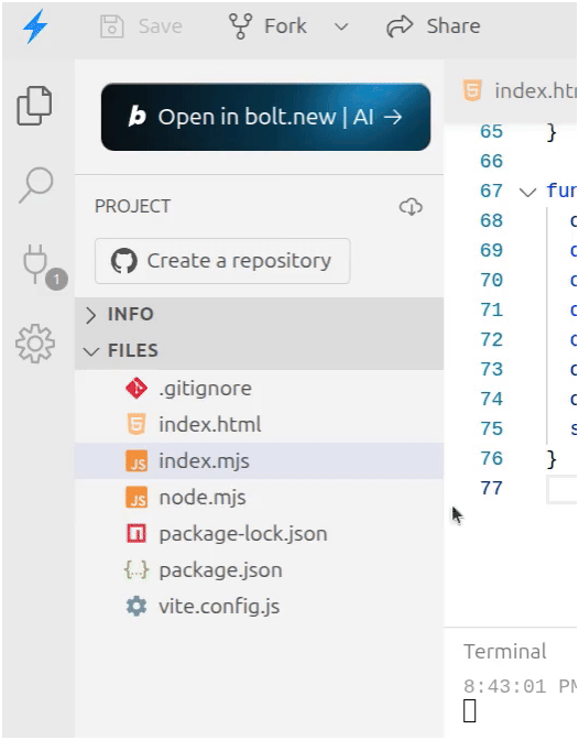 creating new files stackblitz