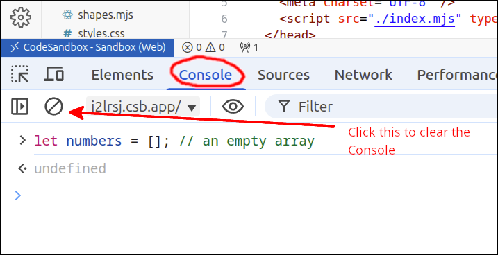 console numbers array