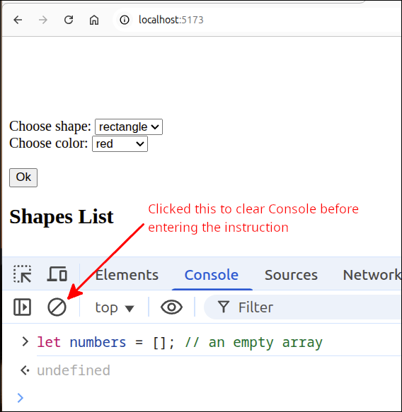 devtools console numbers array