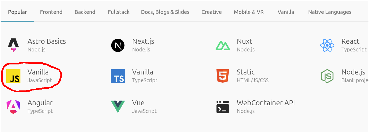 choose jsvanilla template