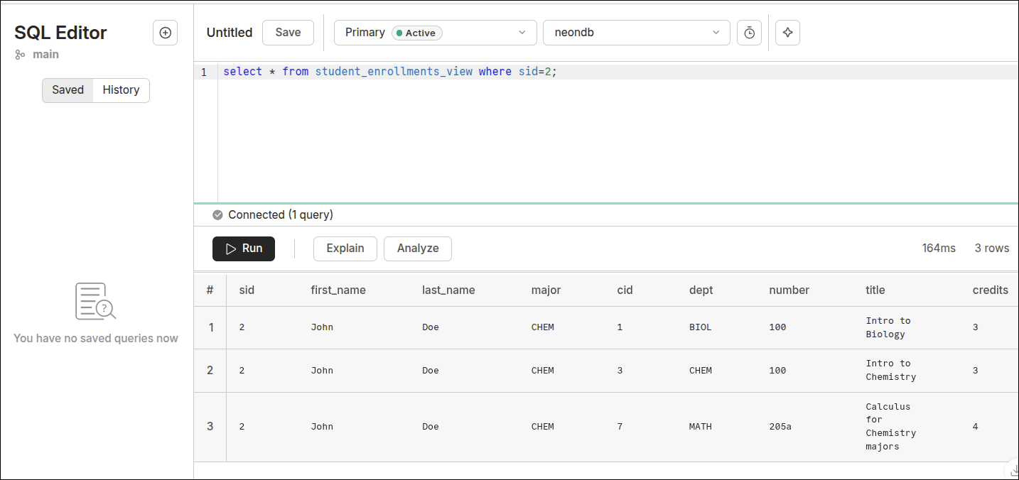 courses for John Doe