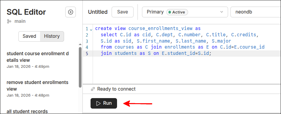create course enrollments view