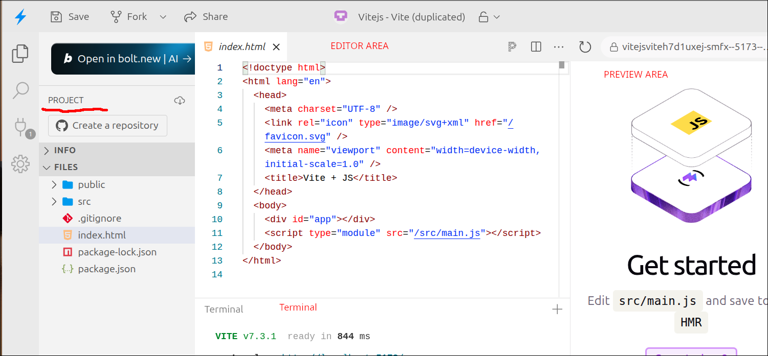 stackblitz starting view